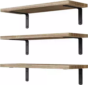 Rustic Brown Floating Shelves - 3 Set Wall Mounted Storage for Home Décor - Picture 1 of 12
