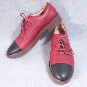 FITFLOP WOMENS ELISE RED BLACK LEATHER CAP TOE OXFORD SHOES US/8 WORN ONCE! - Picture 1 of 11