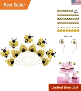 Charming Glitter Bee Cake Picks - 50 Pcs Birthday & Bridal Shower Decorations - Picture 1 of 9