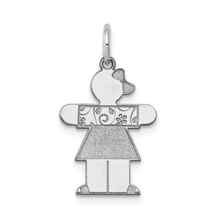 14K White Gold Polished Laser Etched Girl Stretch Hands for Hug Kid Charm - Picture 1 of 2