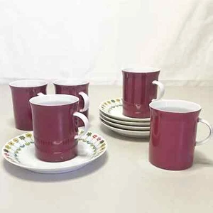 1960s Secunda Purple Tea Cups With Piemonte Saucers for Rosenthal Studio - 10 Pc - Picture 1 of 7