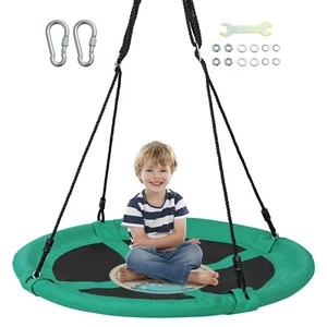 40" Saucer Tree Swing Adjustable Hanging Ropes Outdoor Playground Backyard Green - Picture 1 of 9