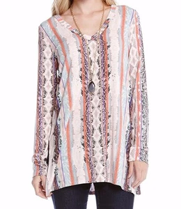 Karen Kane 4L91505 Pink-Multi Pastel Python V-Neck Stretch Knit Tunic Top - $99 - Picture 1 of 3