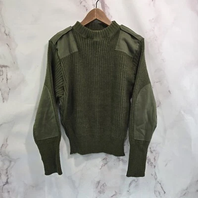 Vintage Wool Sweater Mens S 36 Green Shoulder Elbow Commando Military Tactical  - Image 1 of 4