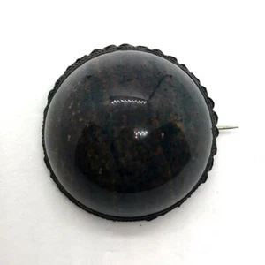 Vintage antique sterling Scottish bloodstone jasper huge round dome brooch pin - Picture 1 of 8