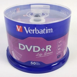 50 VERBATIM Blank DVD+R DVDR 16X 4.7GB Recordable Logo Branded Media Disc 97174 - Picture 1 of 1