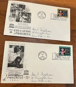 (2) United Nations Education Progress FIRST DAY OF ISSUE 1964 Black History USA - Picture 1 of 10