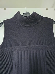 AUTHENTIC CHANEL DRESS SIZE 36 38 BLACK PLEATED SLEEVELESS TURTLENECK - Picture 1 of 15