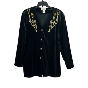 Graver Studio Womens Jacket Velvet Black Gold Trim Large Vintage - Picture 1 of 8