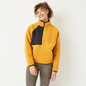 Women's 1/2 Zip Sherpa Pullover Sweatshirt - JoyLab Harvest Gold S - Picture 1 of 1