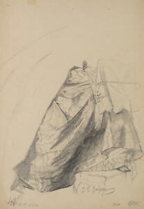 J. GAISSER (1825-1899), studium odzieży. Narzutka w zmarszczki, ołówek moda romantyczna