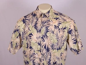 TORI RICHARD Men’s Large Aloha Shirt Green Blue Multi Leaves Print -Cotton Lawn - Picture 1 of 10