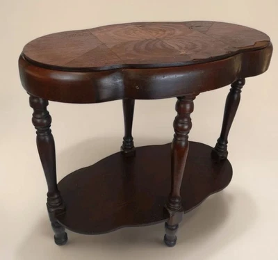 Mesa auxiliar ovalada única soporte para plantas 22"T 24"W 2 niveles patas torneadas soporte para plantas antiguo Foto 1 de 4