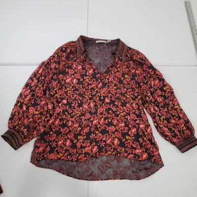 Camisa Alice + Olivia Mujer Grande Negra Roja Floral Mezcla Seda Transparente Boho Top Foto 1 de 4