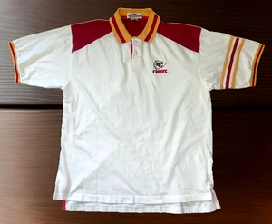 VINTAGE 90's Kansas City Chiefs *StRiPeD* White Antigua Polo Shirt Men's Large - Picture 1 of 3