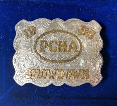 Trofeo con hebilla de cinturón PCHA 1995 Broken Horn superpuesto en plata esterlina Foto 1 de 4