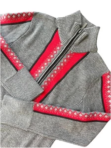 Eddie Bauer Merino Wool Sweater Half Zip Knit Pullover Grey Red Women’s M Isle - Picture 1 of 12