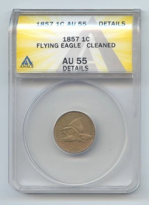 1857 Flying Eagle Cent, ANACS AU-55 Details - Image 1 of 2