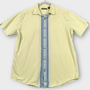 Camisa de campamento Cubavera para hombre L verde limón a rayas manga corta con botones - Imagen 1 de 8