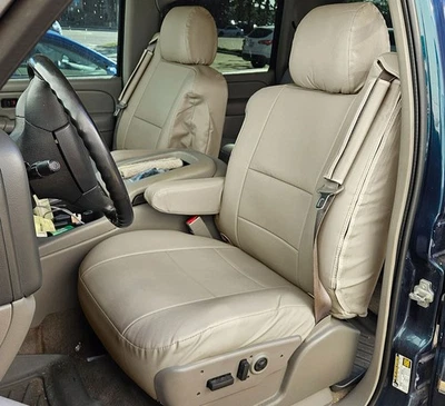 para Chevy Silverado S. 2003-2006 cuero personalizado 2 fundas de asiento delanteras - beige, 2 brazos Foto 1 de 4