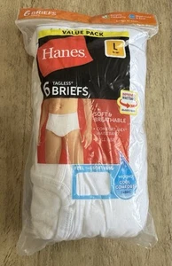 Hanes Briefs 6-Pack Mens LARGE 36-38” Tagless Underwear White Comfort Full Rise - Picture 1 of 7