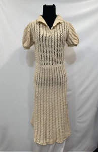 VTG 1930's Crochet Dress Cream Fits US 6 Puff Sleeve BabyDoll style Fabric Art - Picture 1 of 17