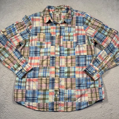 Camisa para mujer LLBean Madras retazos a cuadros con botones M lengüeta enrollable Foto 1 de 4