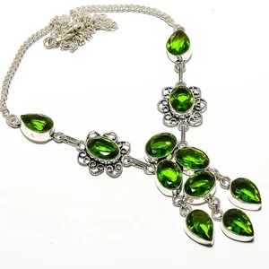 Antiguo collar de tenis hecho a mano de cuarzo esmeralda (simulado) 17,99" TN7791-39 - Imagen 1 de 4