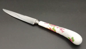 Coltello con manico in porcellana floreale rosa 9,5" AE Lewis & Co Made in Sheffield England - Foto 1 di 8