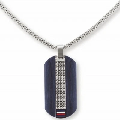 NEW NECKLACE CHAIN PENDANT60CM SILVER&BLU COLOR AUTHENTIC TOMMY HILFIGER 2790317 - Image 1 of 4