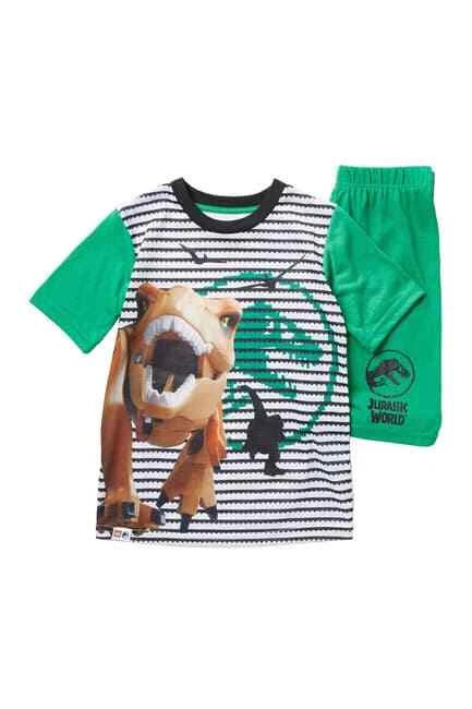 Jurassic World Pijama Niños 8 Pantalones Cortos Verdes Conjunto Lego T-Rex Dinosaurios Parque 2 Piezas Foto 1 de 1