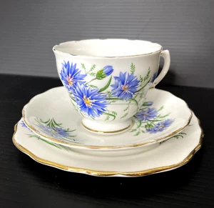 Royal Vale Blue Cornflower Bone China Trio, Teacup, Saucer & Side Plate - Picture 1 of 17