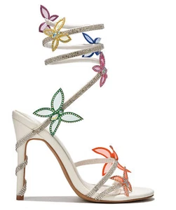 Sexy Sandalias Mujer Verano 11cm Tacón Alto Estrás Flor Decoración Punta Redonda - Imagen 1 de 22