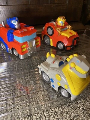 Transformers Rescue Bots Academy Pull Back Lot Of 3 Optimus Prime Heatwave WORKS - Image 1 of 4