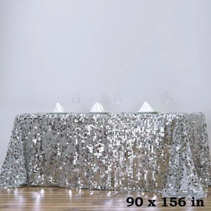 90x156-Inch RECTANGULAR TABLECLOTH Big Payettes Sequines Wedding Party Linens - Picture 1 of 74