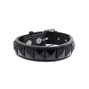 Zac's Alter Ego Black on Black 1-Row Pyramid Studded PU Bracelet with Buckle - Picture 1 of 3