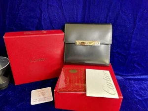 Cartier Wallet Love Collection Vintage NOS Pouch Holder Black Leather Bag Case - Picture 1 of 18