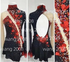 Eislaufkleid Wettkampffigur Eislaufkostüm schwarz rot handgefertigt - Bild 1 von 6