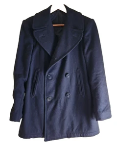 Vintage Navy 100% Wool Pea Coat, Button Closure, Military Issue, Size 38R - Picture 1 of 10