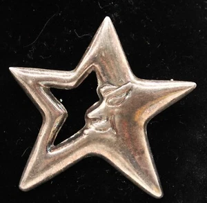 Vtg Sterling Silver 925 Moon & Star Brooch Fine Jewelry Fun Statement Unique - Picture 1 of 9