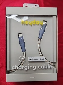 6 ft. Lightnin To USB-C Charging Cable, By Heyday. DC 5V/3A Output. Blue/Gold - Picture 1 of 2