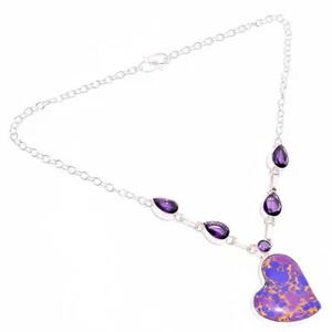 Turquoise Amethyst Gemstone Fashion Jewelry 925 Silver Necklace 18" ARN-568 - Picture 1 of 3