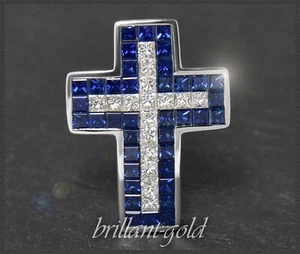 Diamant & Saphir Kreuz Anhänger mit 2,30ct, kalibrierter Princess-Cut, 750 Gold - Bild 1 von 8