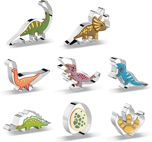 Dinosaur Cookie Cutters Set of 8 -Triceratops, Dinosaur Egg, Dinosaur Footprint, - Picture 1 of 6