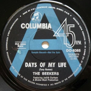 A-LABEL PROMO THE SEEKERS*DAYS OF MY LIFE+STUDY WAR MORE*1968OZ COLUMBIA 7"45 NM - Picture 1 of 5
