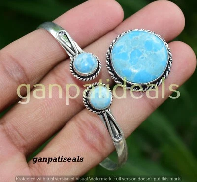 Lote de 2 piezas de joyas étnicas Larimar gemas combinadas en plata 925 forma mixta Foto 1 de 4
