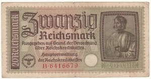 Nazi Germany 20 Reichsmark Banknotes Circulated WWII B-6416679 - Picture 1 of 2