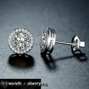 925 Sterling Silver Large Cubic Zirconia Celebrity Inspired Round Stud Earrings - Picture 1 of 7
