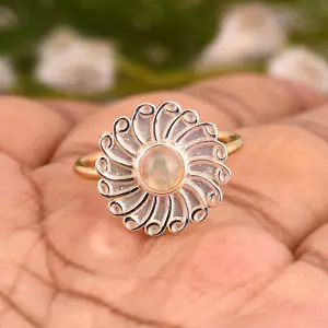 Floral Gold And White Ring Ethiopian Opal Gemstone Adjustable Brass Ring Jewelry - Picture 1 of 6