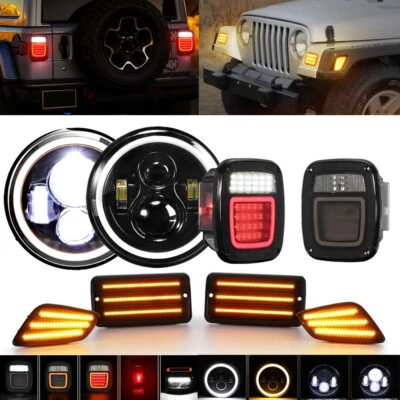 Faros LED de 7" para Jeep Wrangler TJ 97-06 + luces traseras LED + luz marcadora lateral Foto 1 de 4